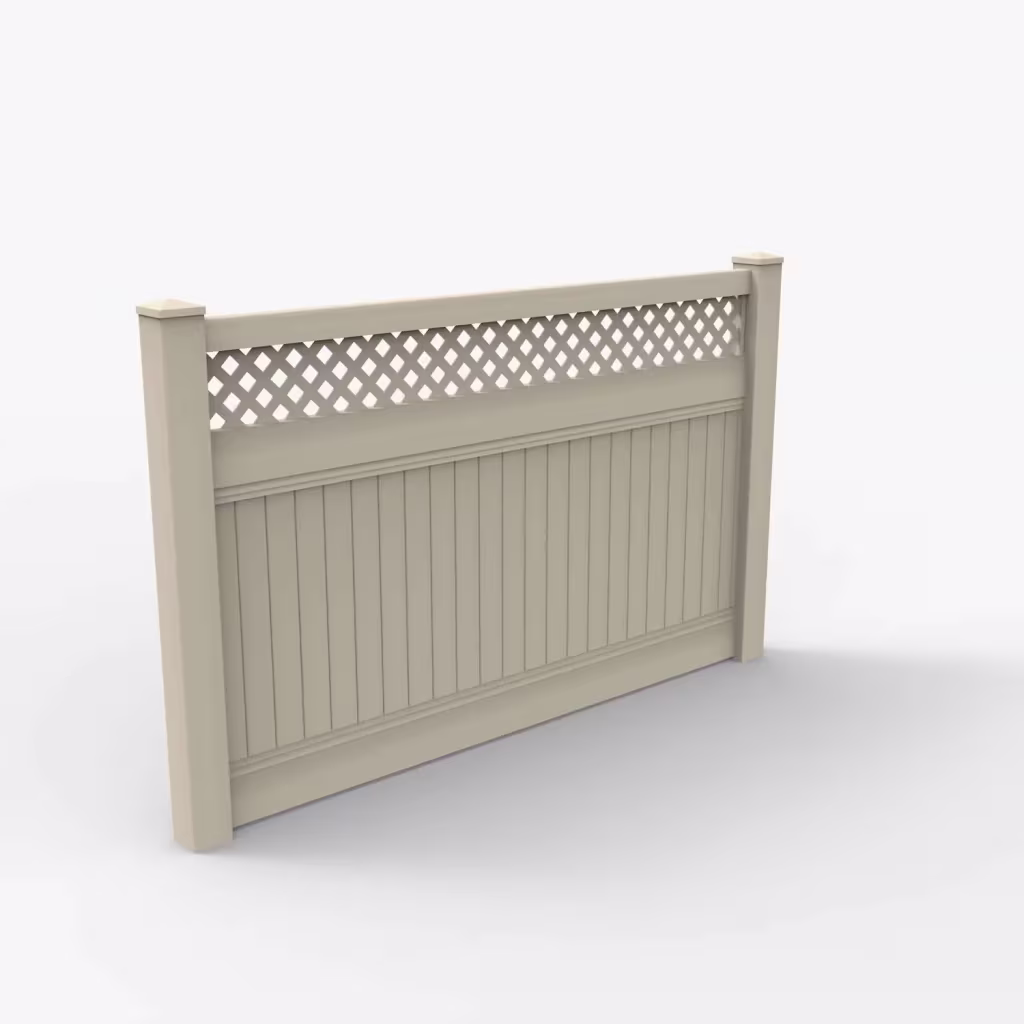 Tan vertical privacy with lattice top 5 ft fence, main view