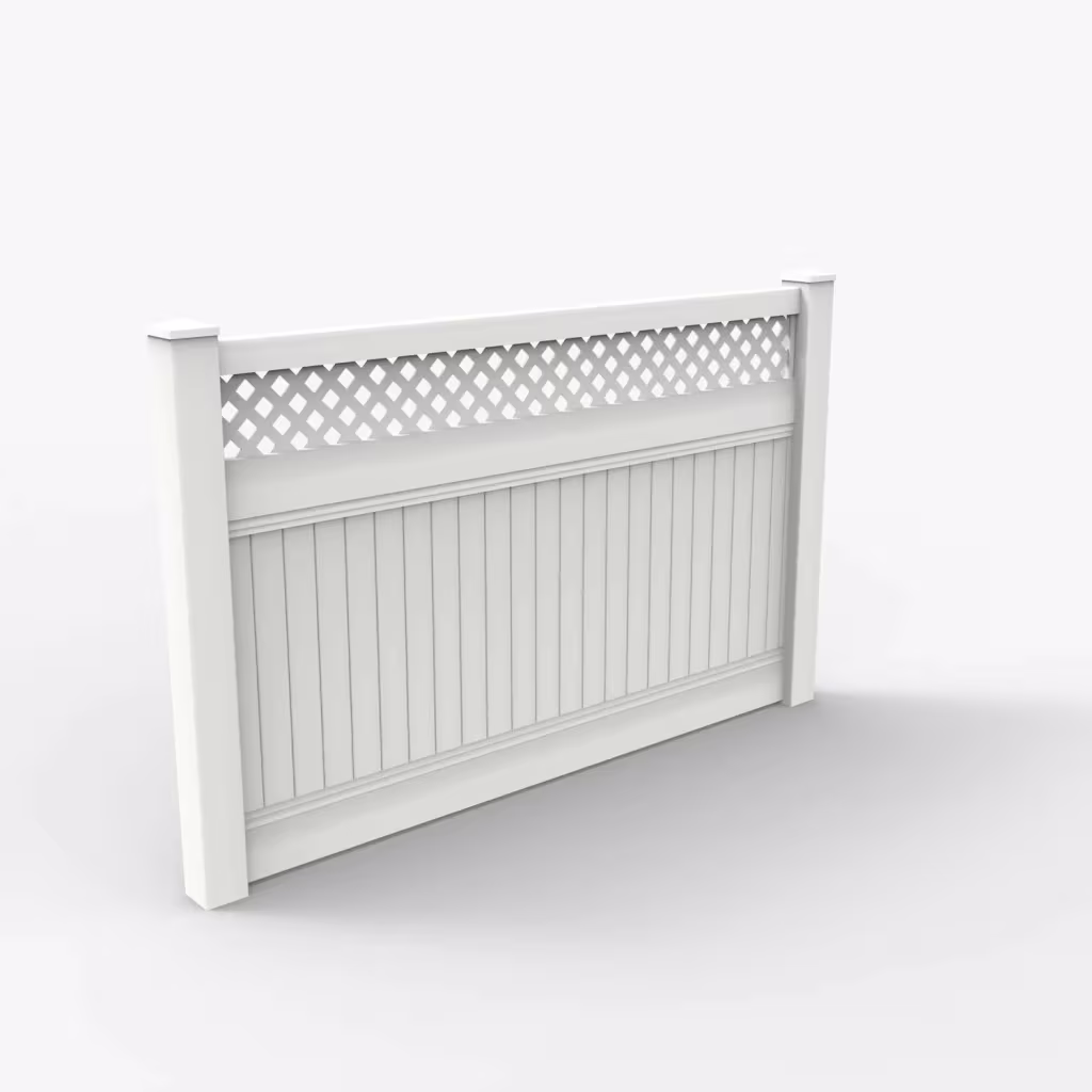 White vertical privacy with lattice top 5 ft fence, main view