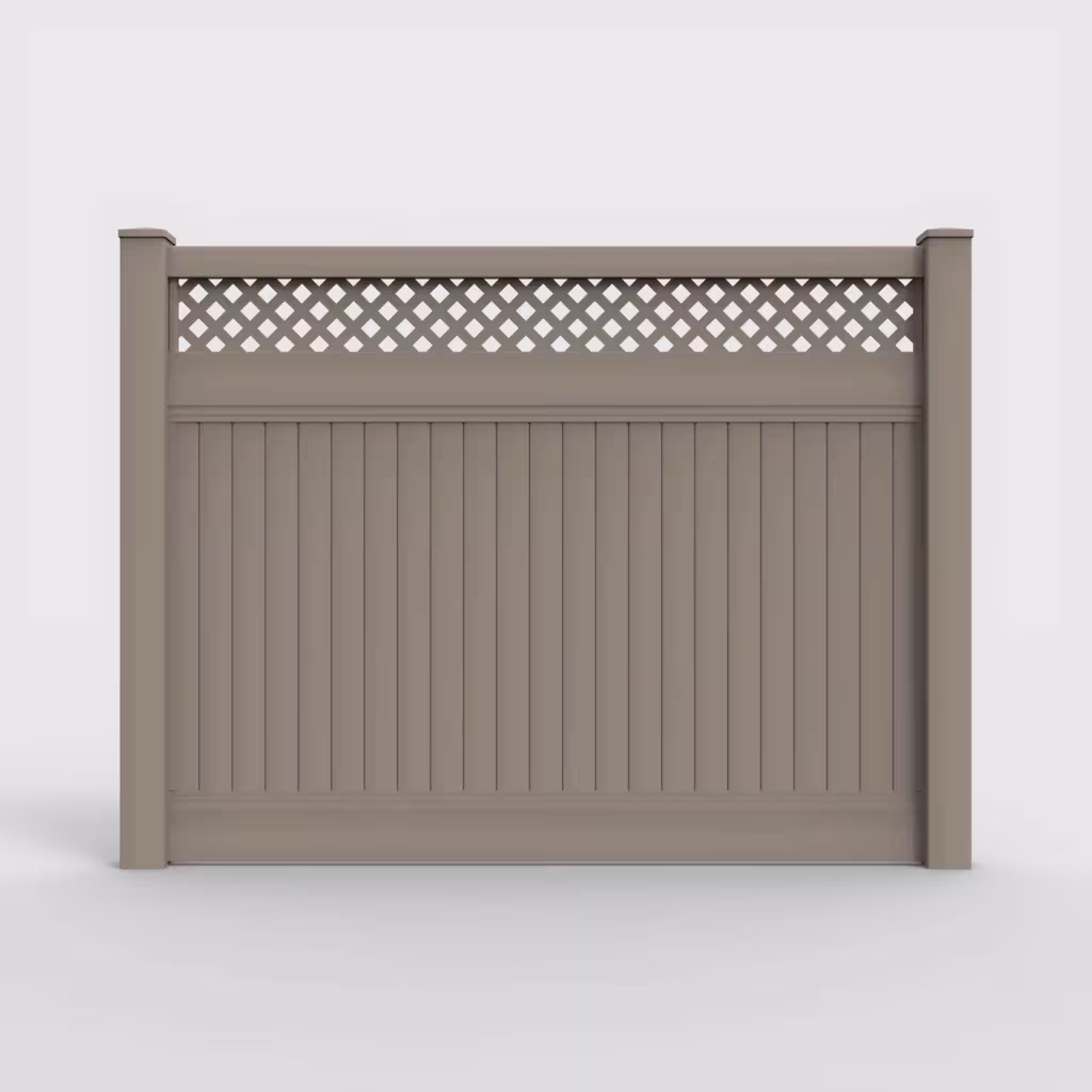 Clay vertical privacy with lattice top 6 ft fence, front view