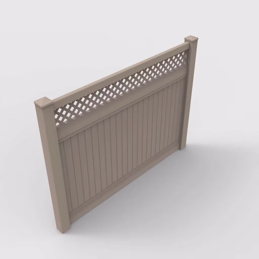 Clay vertical privacy with lattice top 6 ft fence, isometric view