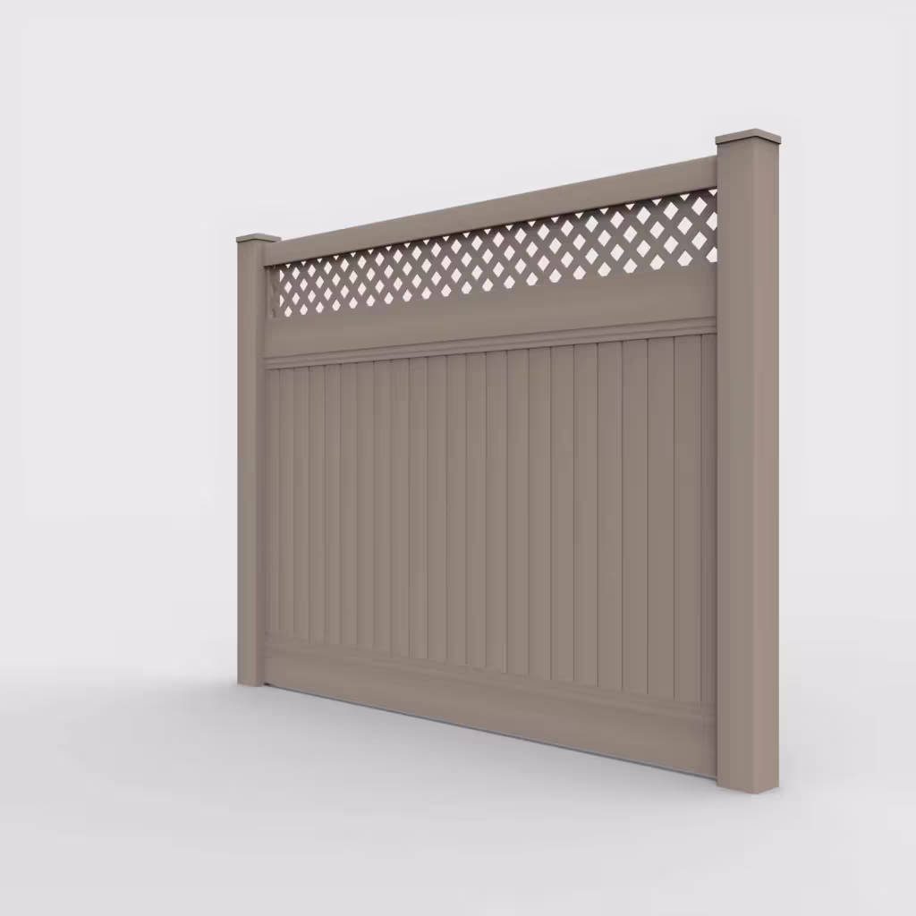 Clay vertical privacy with lattice top 6 ft fence, left-side view