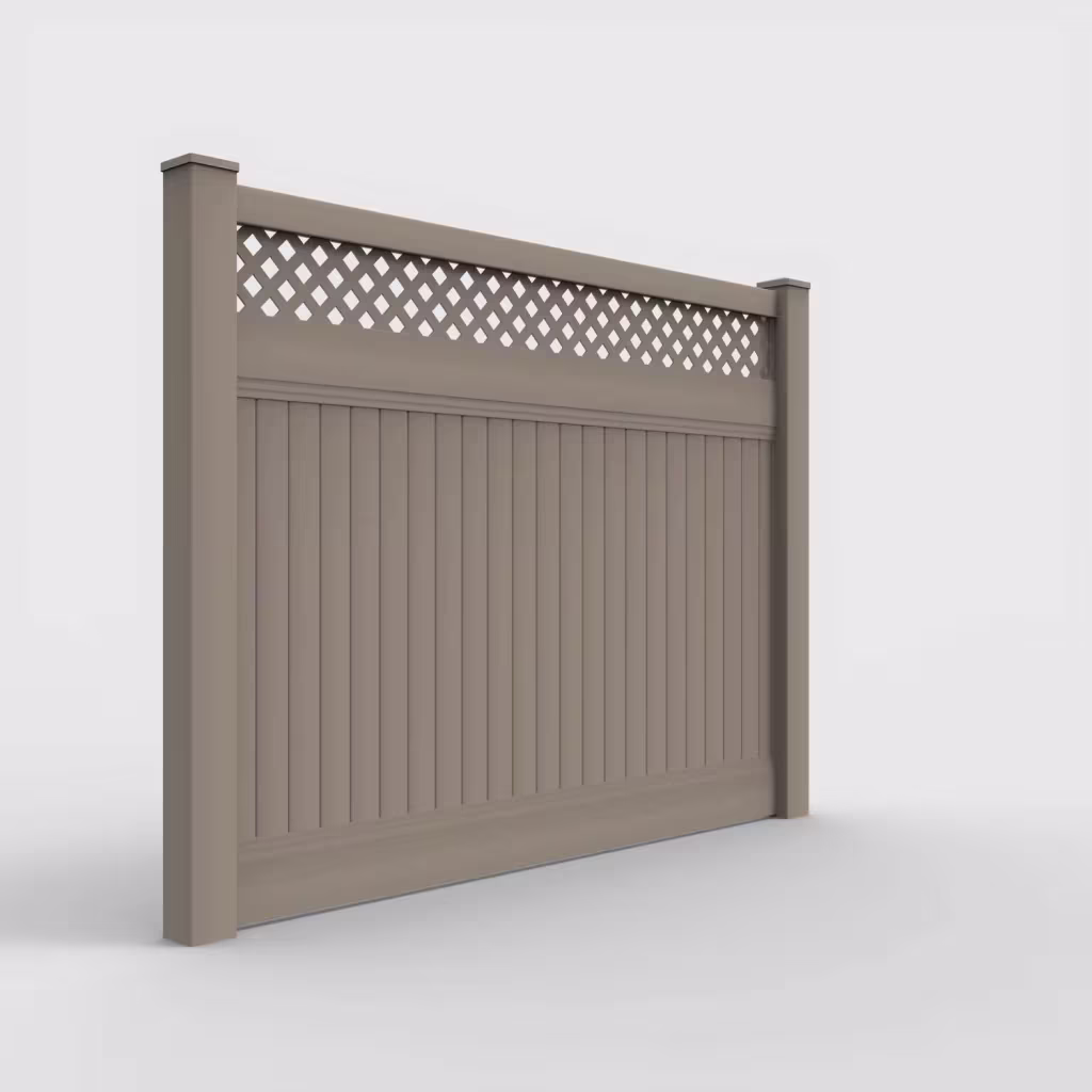 Clay vertical privacy with lattice top 6 ft fence, right-side view