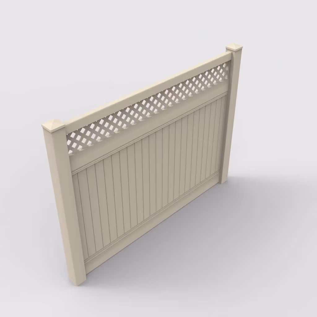 Tan vertical privacy with lattice top 6 ft fence, isometric view