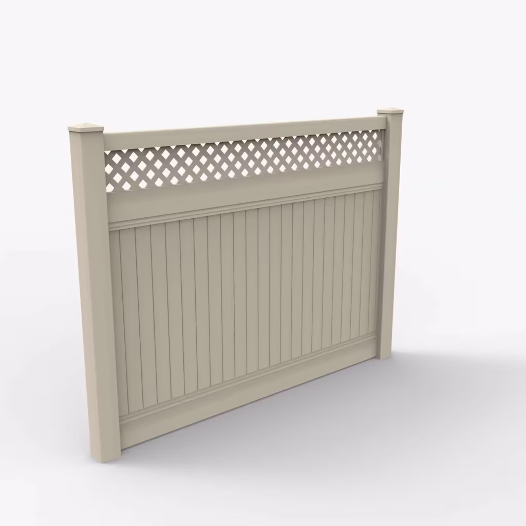 Tan vertical privacy with lattice top 6 ft fence, main view