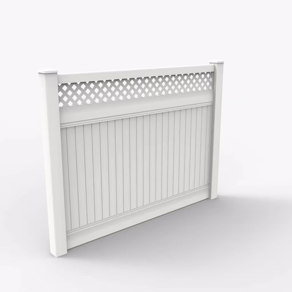 White vertical privacy with lattice top 6 ft fence, main view