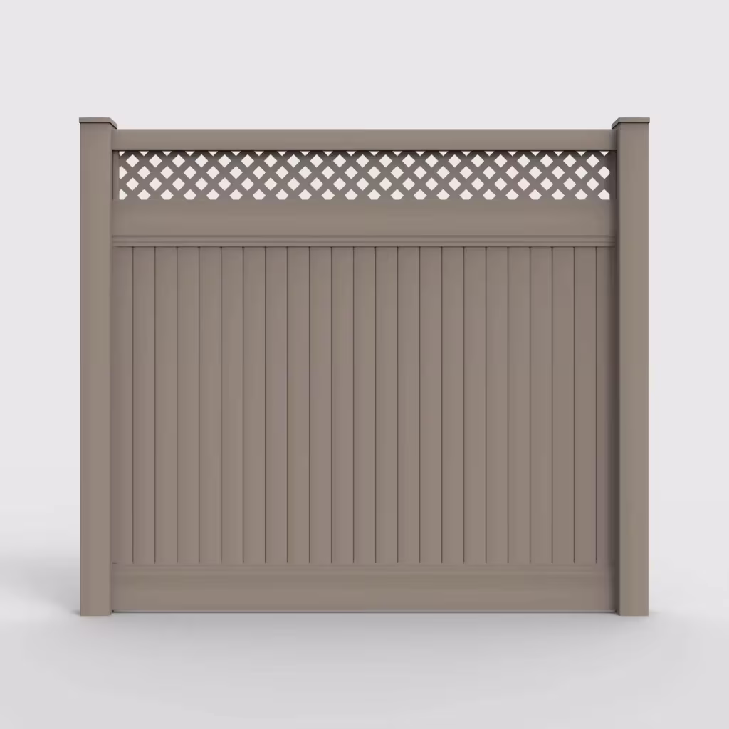 Clay vertical privacy with lattice top 7 ft fence, front view