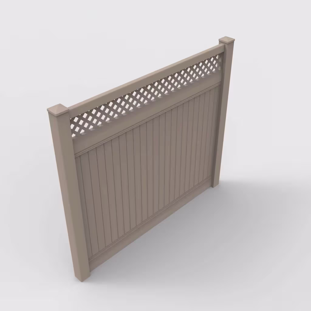 Clay vertical privacy with lattice top 7 ft fence, isometric view