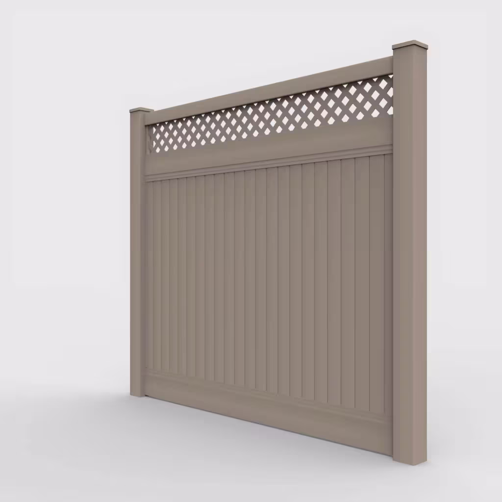 Clay vertical privacy with lattice top 7 ft fence, left-side view