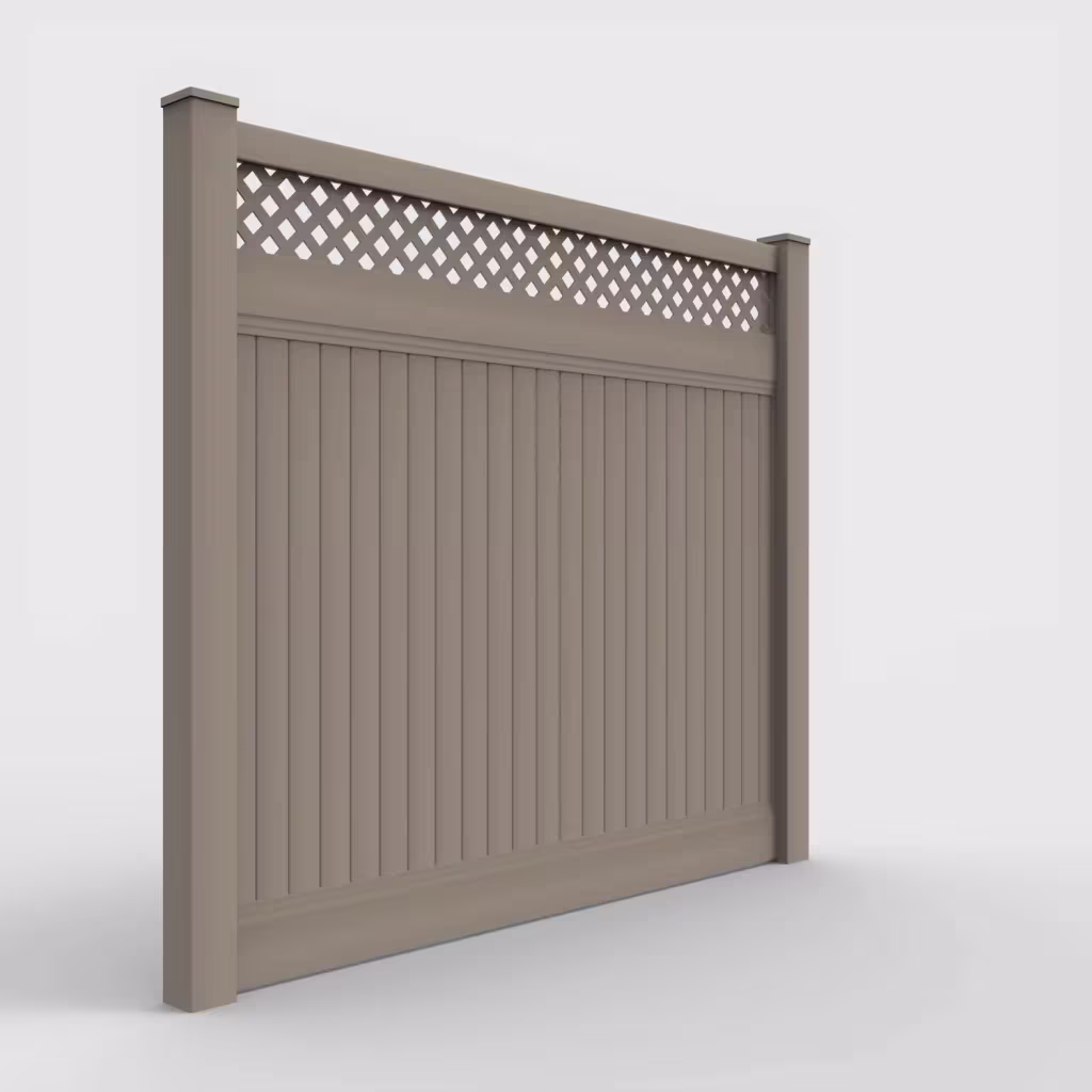 Clay vertical privacy with lattice top 7 ft fence, right-side view