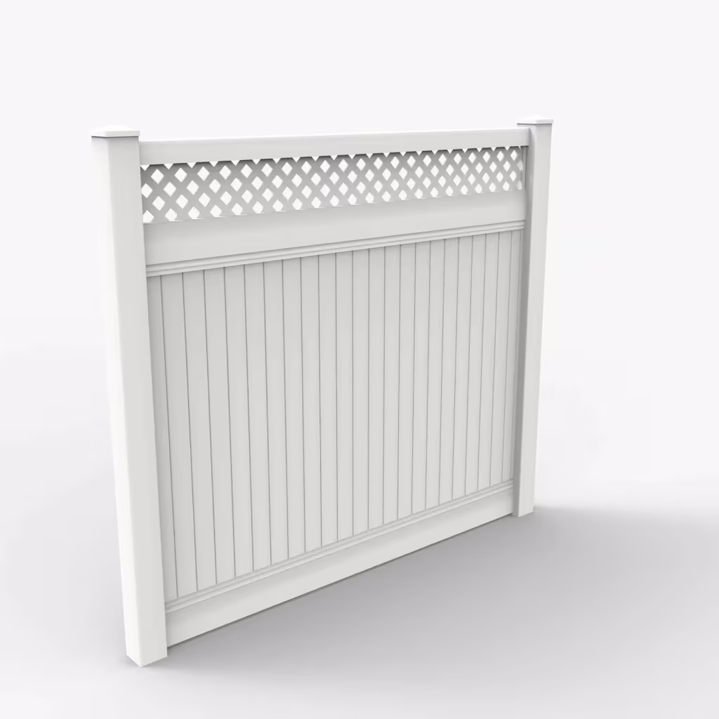 White vertical privacy with lattice top 7 ft fence, main view
