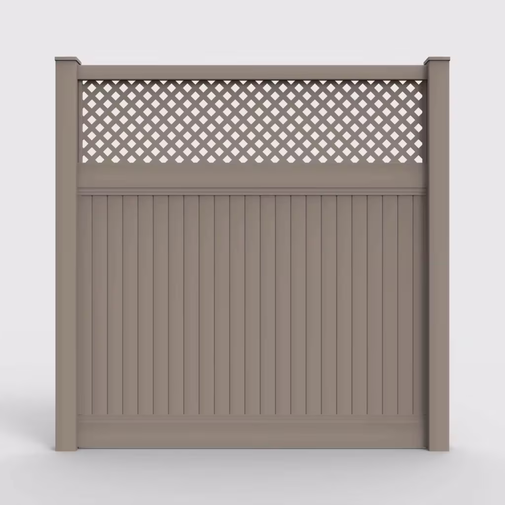 Clay vertical privacy with lattice top 8 ft fence, front view