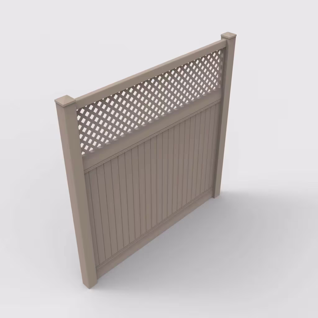 Clay vertical privacy with lattice top 8 ft fence, isometric view