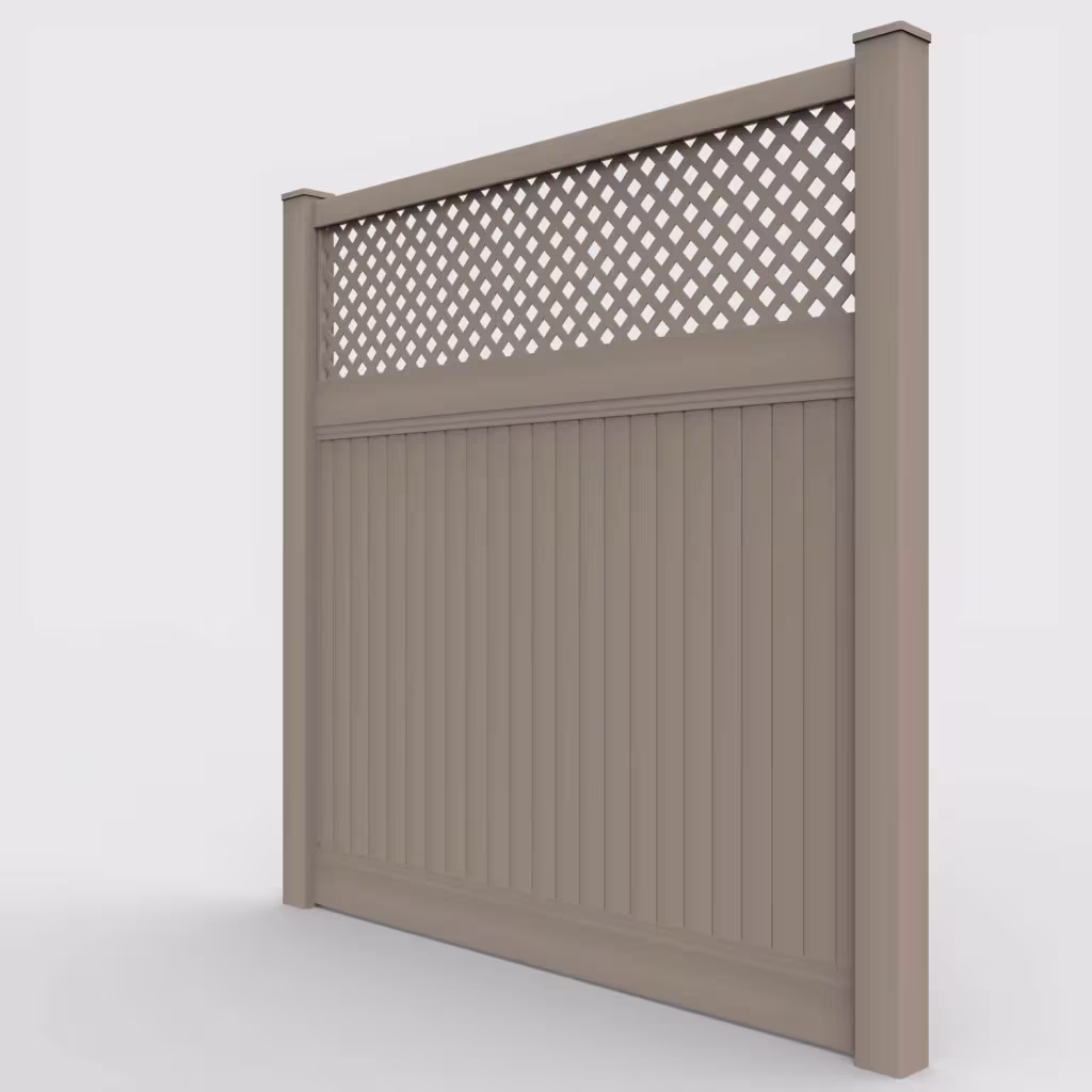 Clay vertical privacy with lattice top 8 ft fence, left-side view
