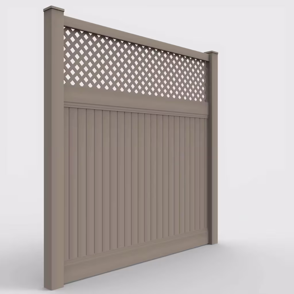 Clay vertical privacy with lattice top 8 ft fence, right-side view