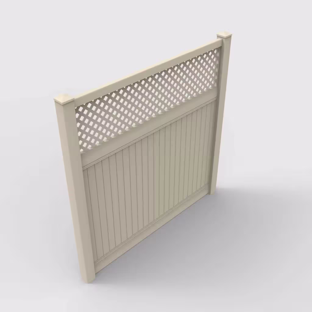 Tan vertical privacy with lattice top 8 ft fence, isometric view