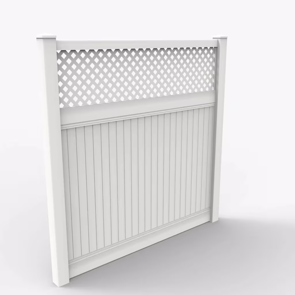 White vertical privacy with lattice top 8 ft fence, main view
