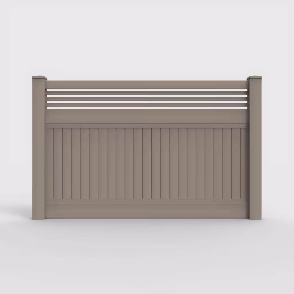 Clay vertical privacy with picket horizontal top 5 ft fence, front view