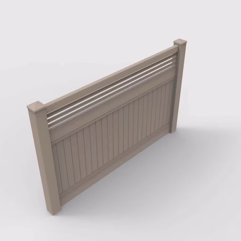 Clay vertical privacy with picket horizontal top 5 ft fence, isometric view