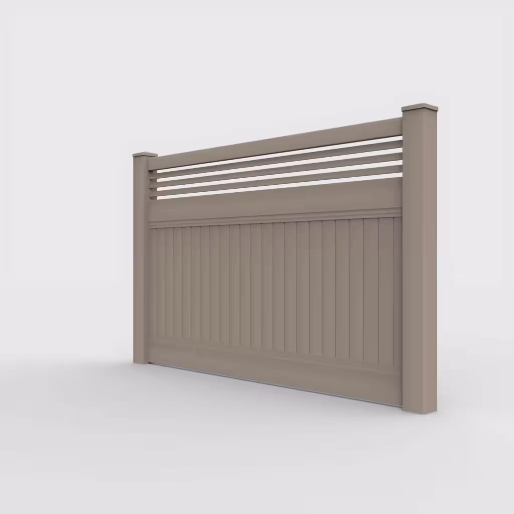 Clay vertical privacy with picket horizontal top 5 ft fence, left-side view