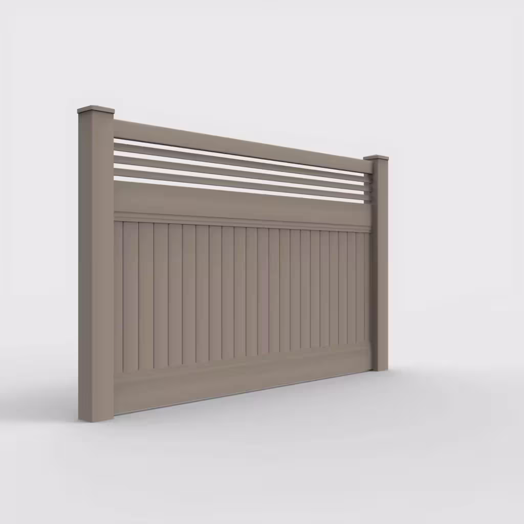 Clay vertical privacy with picket horizontal top 5 ft fence, right-side view