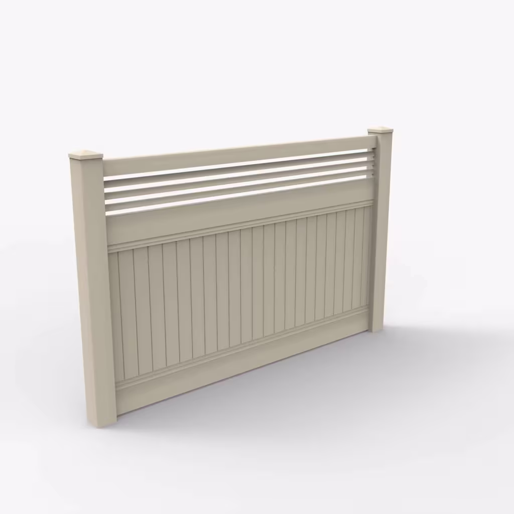 Tan vertical privacy with picket horizontal top 5 ft fence, main view