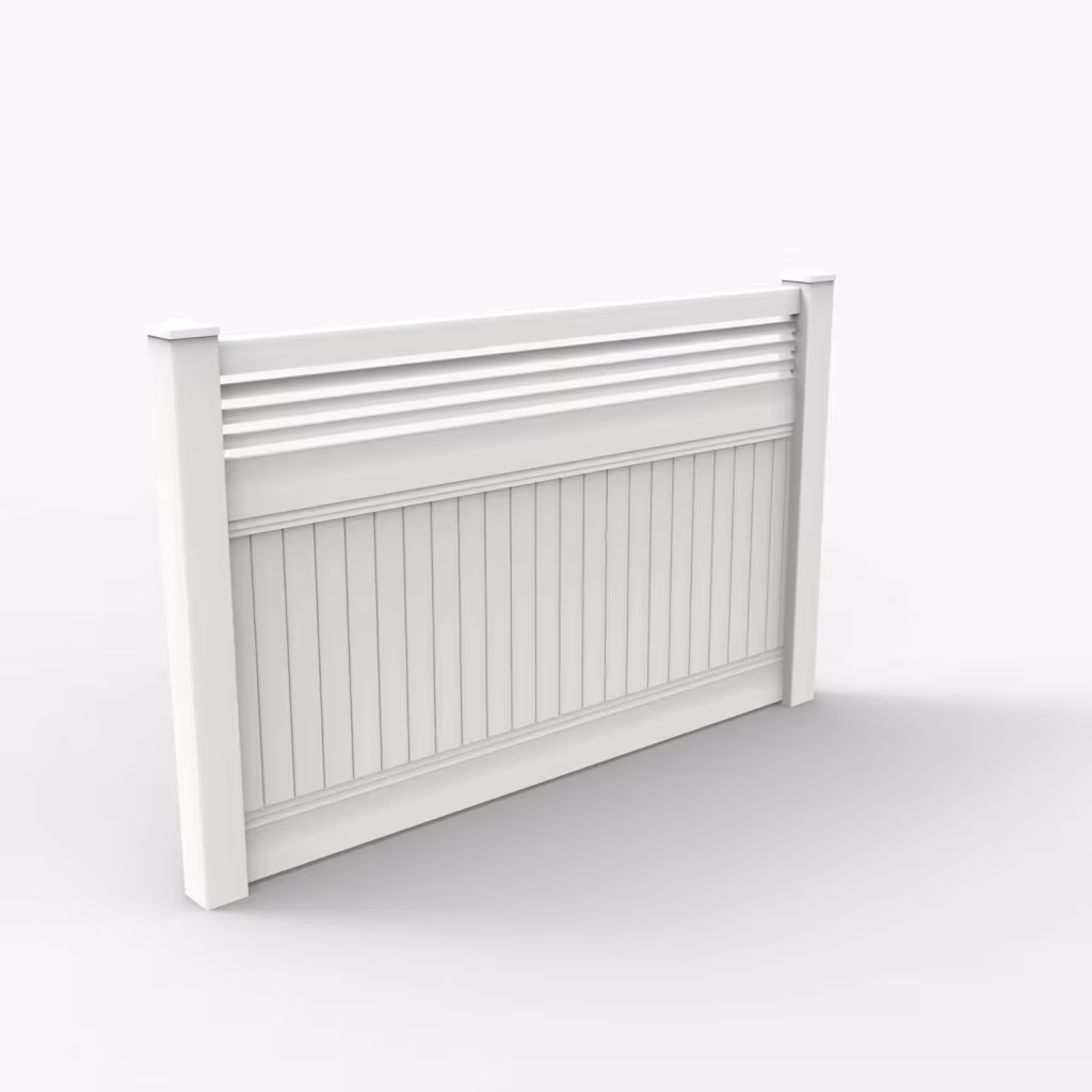 White vertical privacy with picket horizontal top 5 ft fence, main view