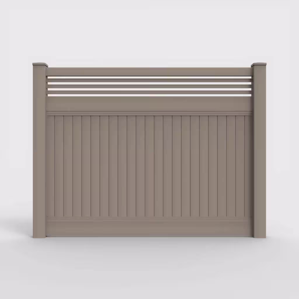 Clay vertical privacy with picket horizontal top 6 ft fence, front view