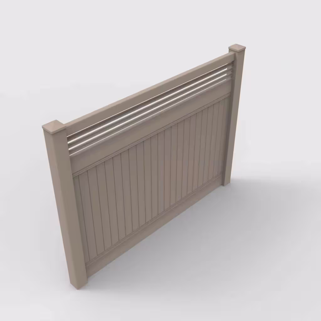 Clay vertical privacy with picket horizontal top 6 ft fence, isometric view