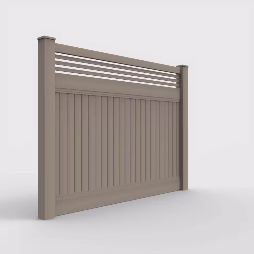 Clay vertical privacy with picket horizontal top 6 ft fence, right-side view