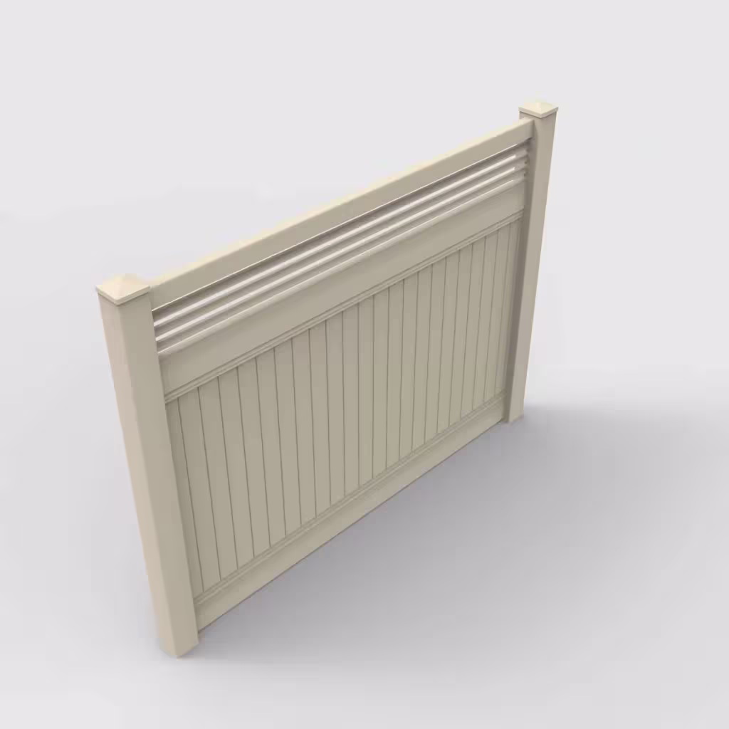 Tan vertical privacy with picket horizontal top 6 ft fence, isometric view