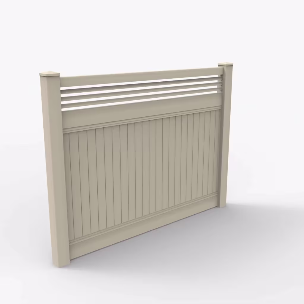 Tan vertical privacy with picket horizontal top 6 ft fence, main view