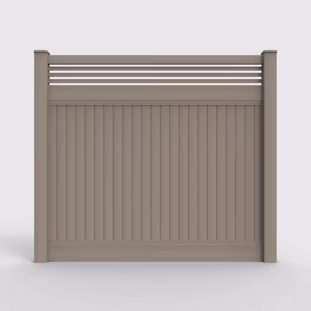 Clay vertical privacy with picket horizontal top 7 ft fence, front view