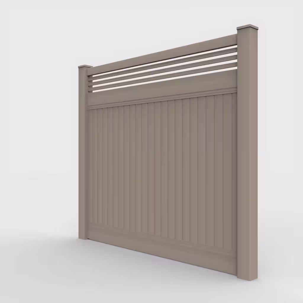 Clay vertical privacy with picket horizontal top 7 ft fence, left-side view