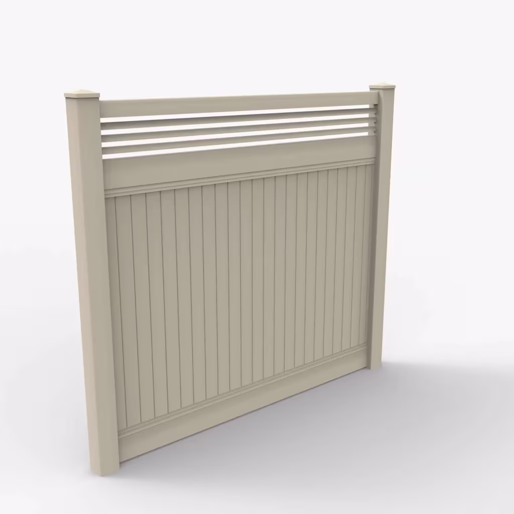 Tan vertical privacy with picket horizontal top 7 ft fence, main view
