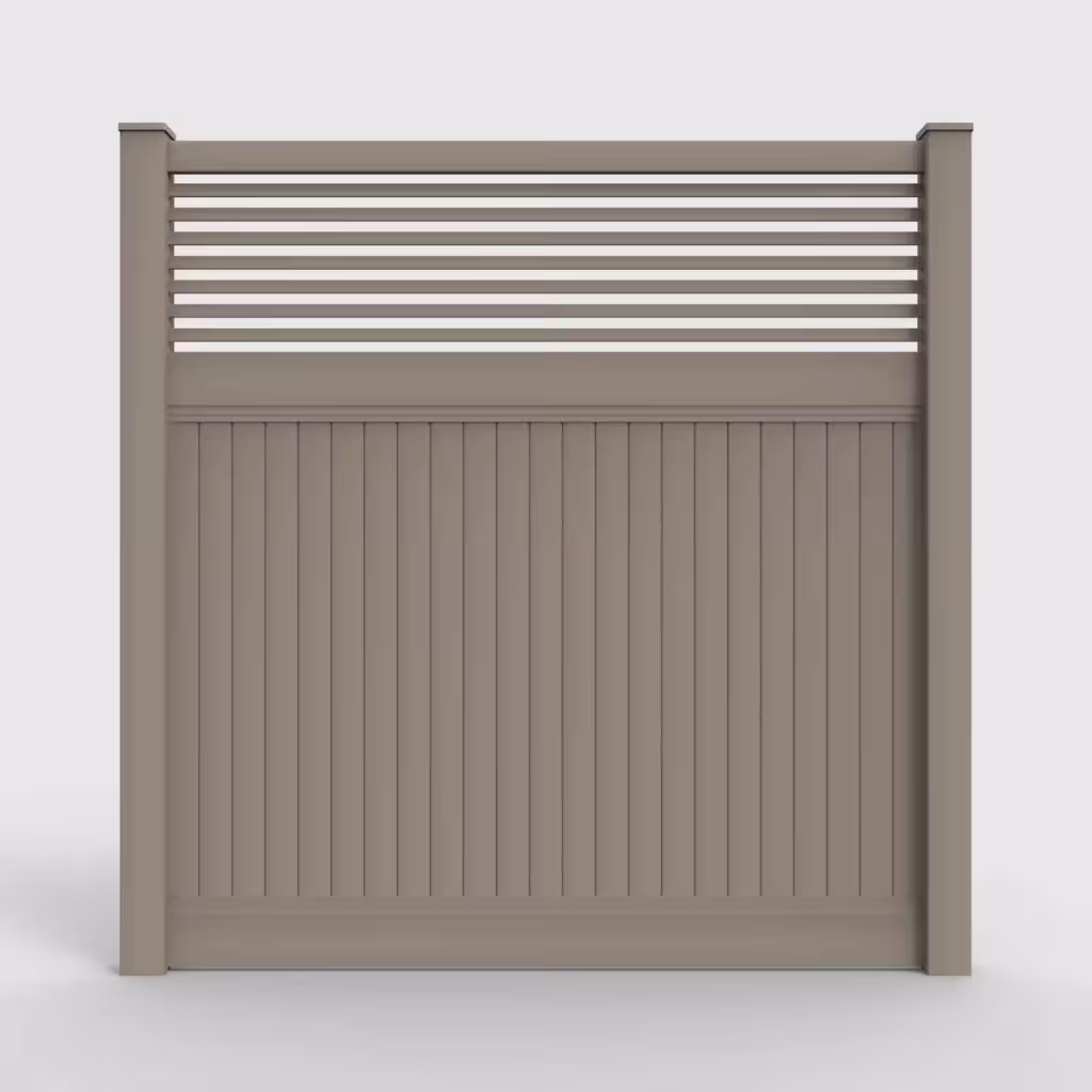 Clay vertical privacy with picket horizontal top 8 ft fence, front view