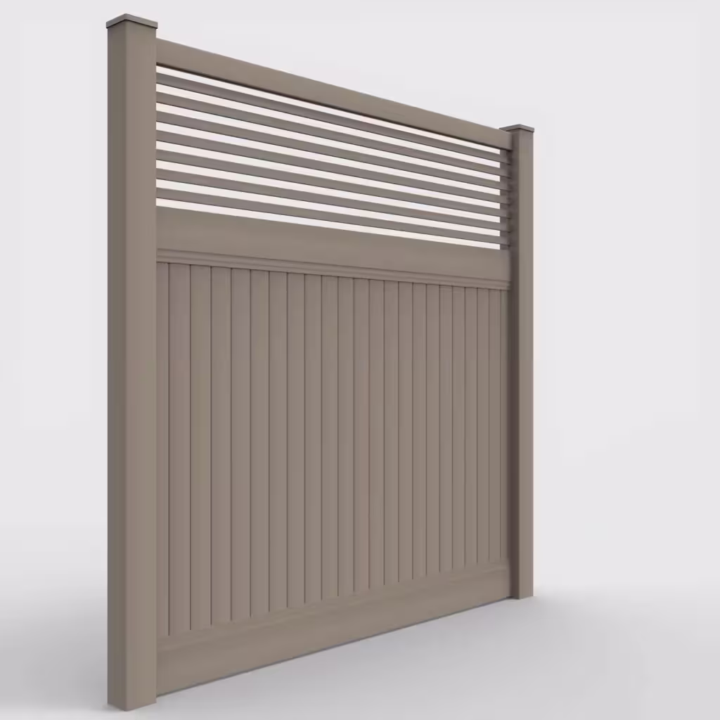 Clay vertical privacy with picket horizontal top 8 ft fence, right-side view