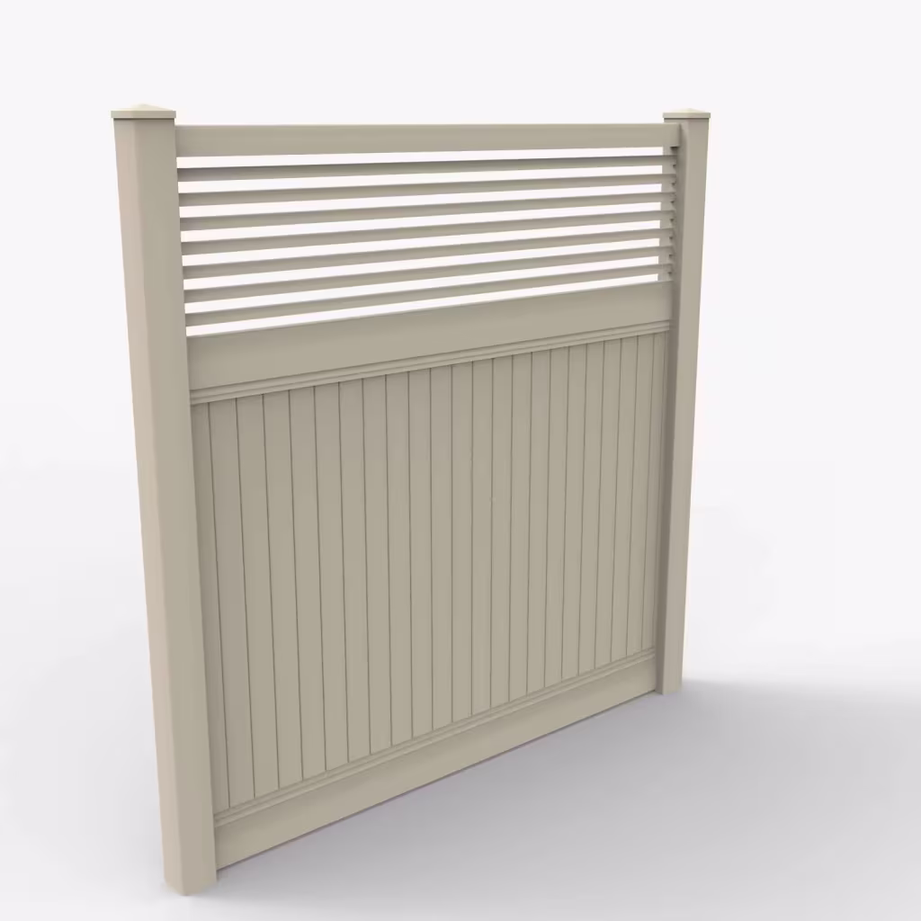 Tan vertical privacy with picket horizontal top 8 ft fence, main view
