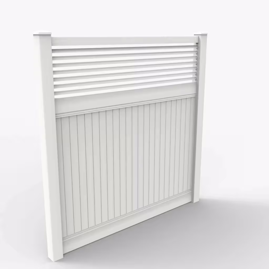 White vertical privacy with picket horizontal top 8 ft fence, main view