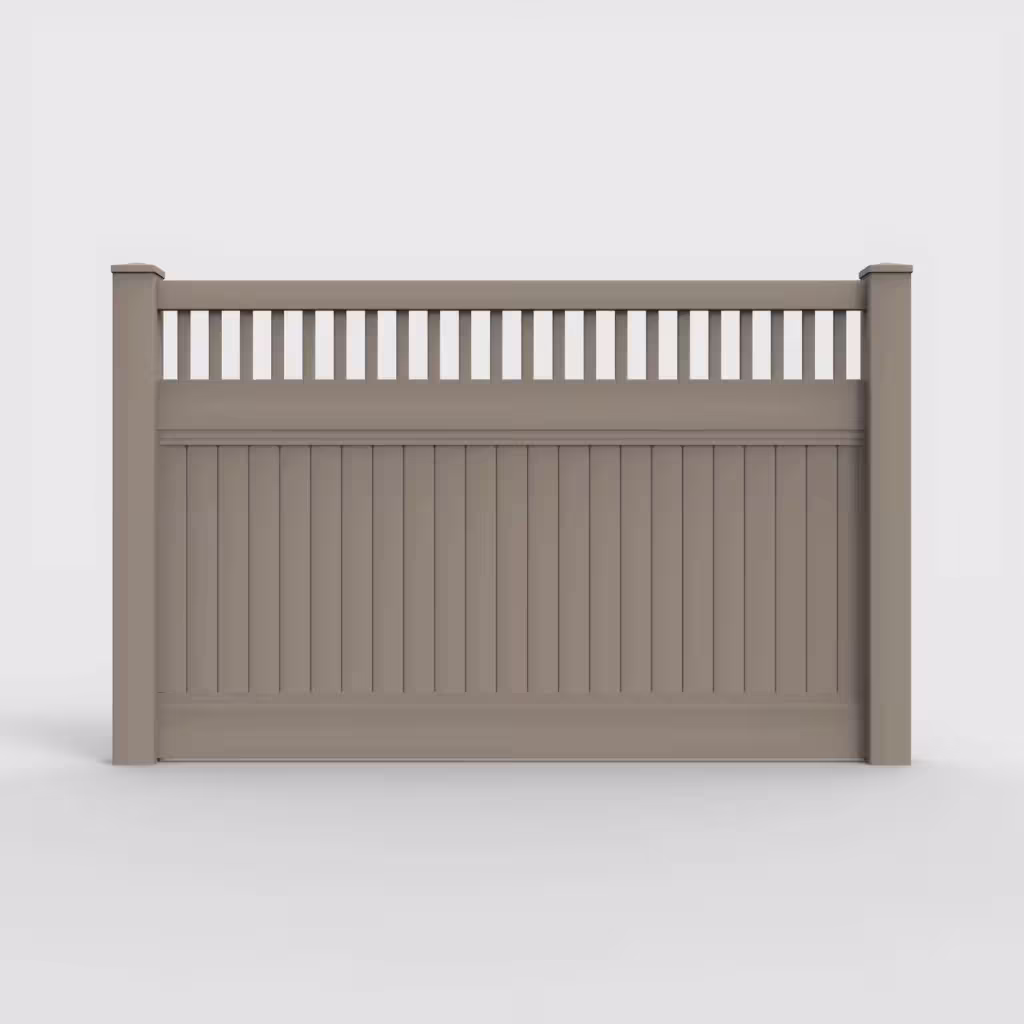Clay vertical privacy with picket vertical top 5 ft fence, front view