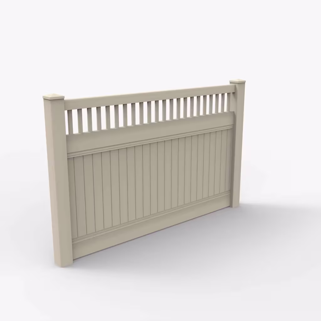 Tan vertical privacy with picket vertical top 5 ft fence, main view