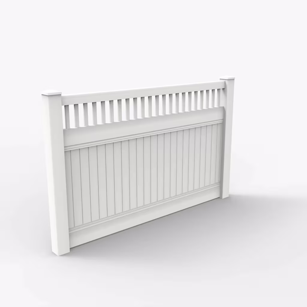 White vertical privacy with picket vertical top 5 ft fence, main view