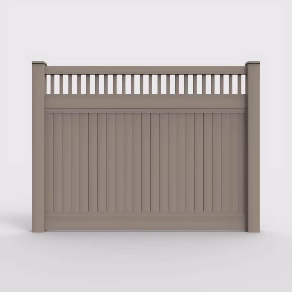 Clay vertical privacy with picket vertical top 6 ft fence, front view