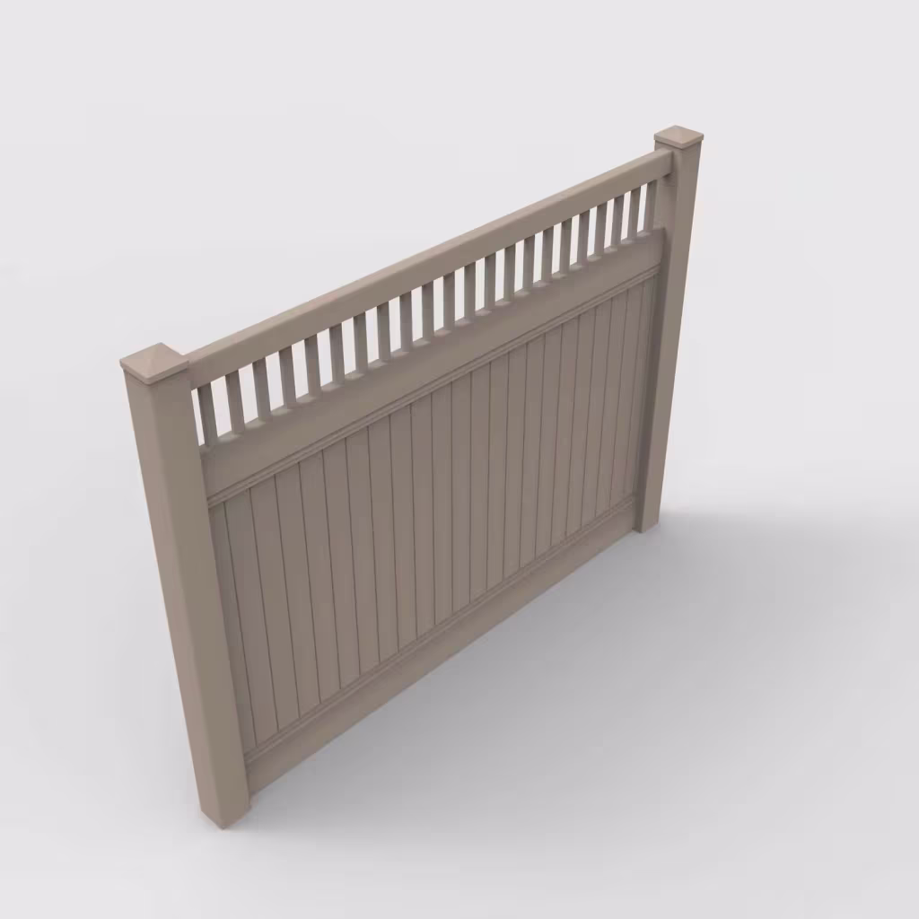 Clay vertical privacy with picket vertical top 6 ft fence, isometric view