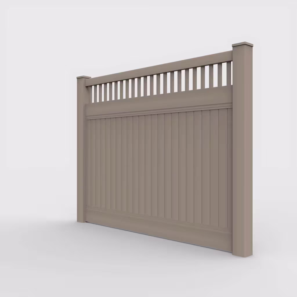 Clay vertical privacy with picket vertical top 6 ft fence, left-side view