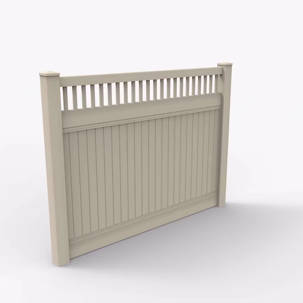 Tan vertical privacy with picket vertical top 6 ft fence, main view