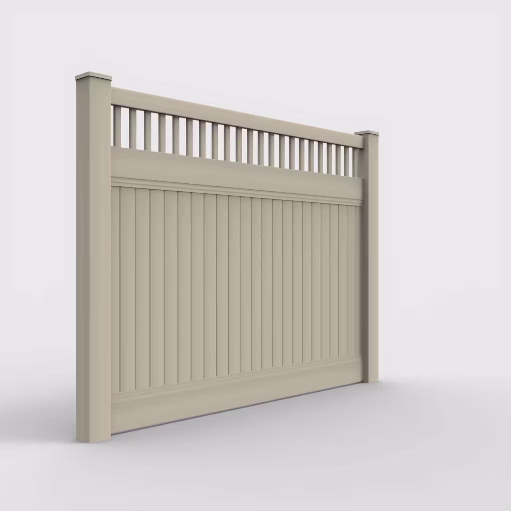 Tan vertical privacy with picket vertical top 6 ft fence, right-side view