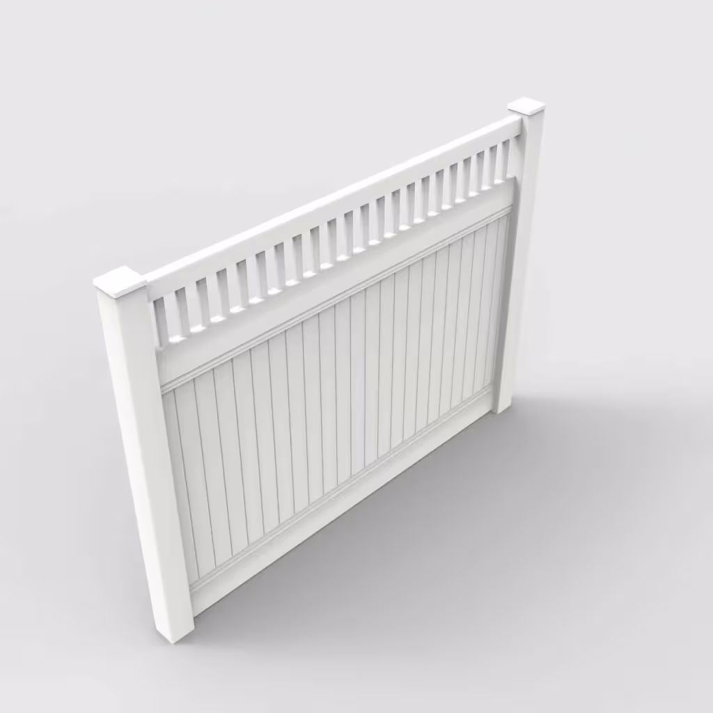 White vertical privacy with picket vertical top 6 ft fence, isometric view