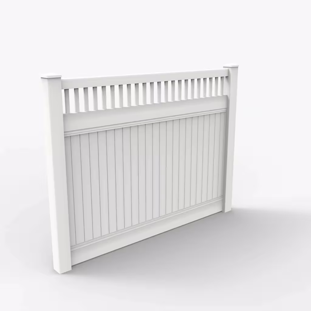 White vertical privacy with picket vertical top 6 ft fence, main view