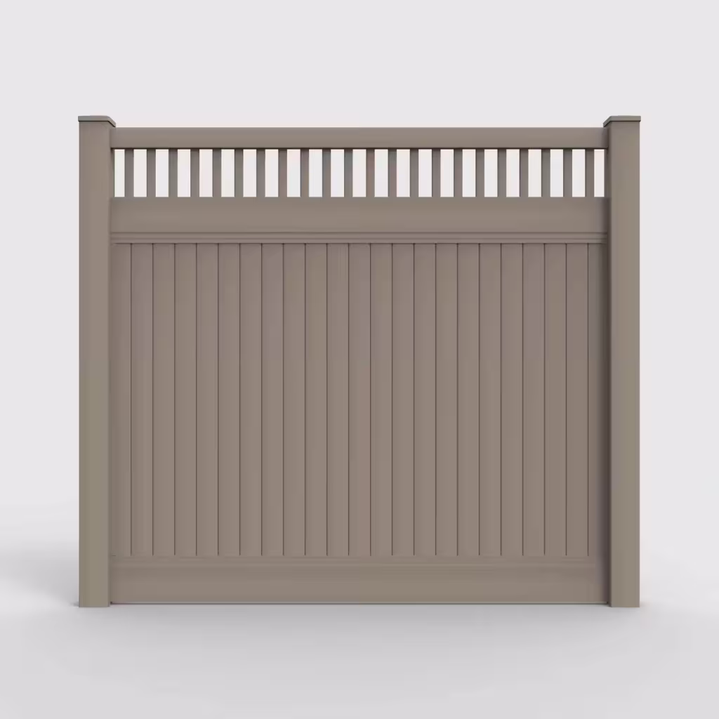 Clay vertical privacy with picket vertical top 7 ft fence, front view