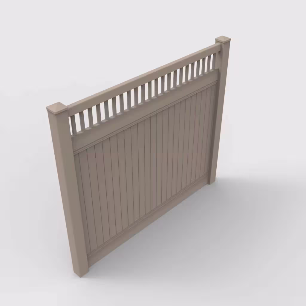 Clay vertical privacy with picket vertical top 7 ft fence, isometric view
